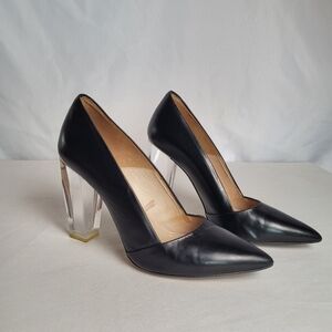 Zara Black Pointed Toe Clear Lucite Heel Shoes Size 39/8